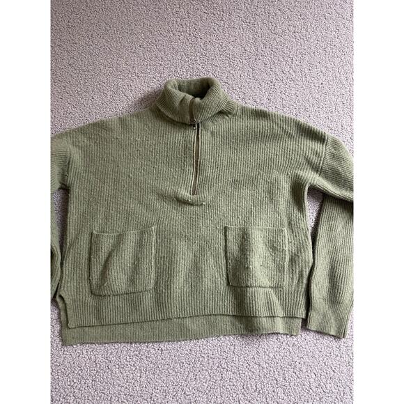 Madewell‎ Merino Wool Blend Mock Neck Size medium 14/ zip green pullover - Picture 1 of 6